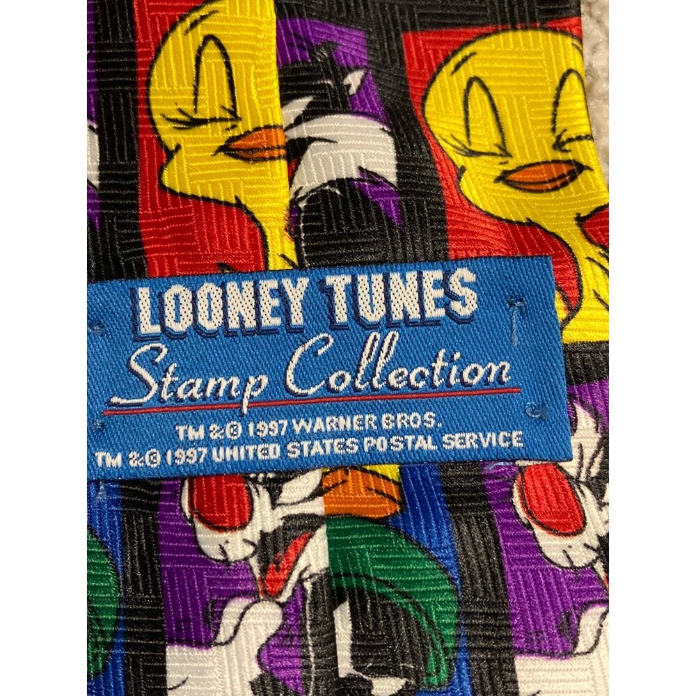 Looney Tunes Postage Stamp Collection Men's Necktie Tweety Bird Roadrunner - Picture 6 of 9